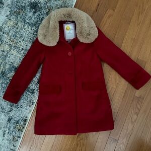 Boden girls winter coat with faux fur removable collar, size 5-6